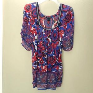 Cute Sheer Lucky Brand Print Top 2X (fits 1X well)